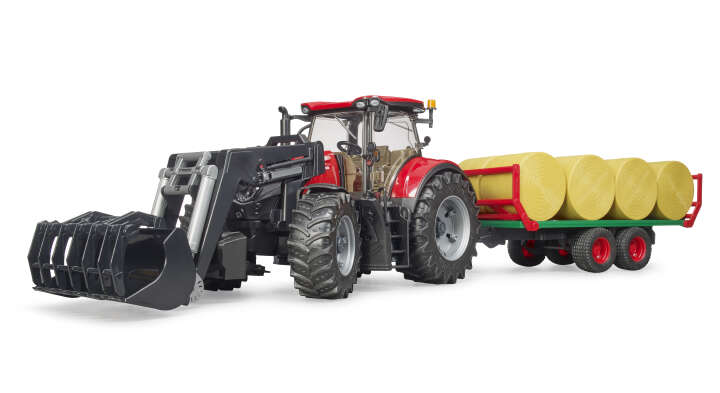 bruder Case IH Optum 300CVX mit Frontlader und Ballentransportanhänger